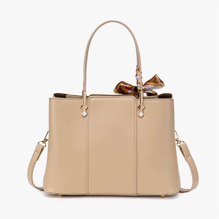 Timeless Vegan Eco-Leather Clutch Bag with Silk Scarf Charm