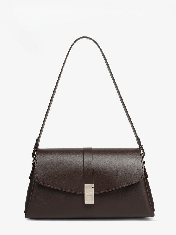 Minimalist Genuine Leather Shoulder Bag with Signature H Buckle