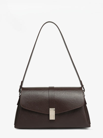 Minimalist Genuine Leather Shoulder Bag with Signature H Buckle