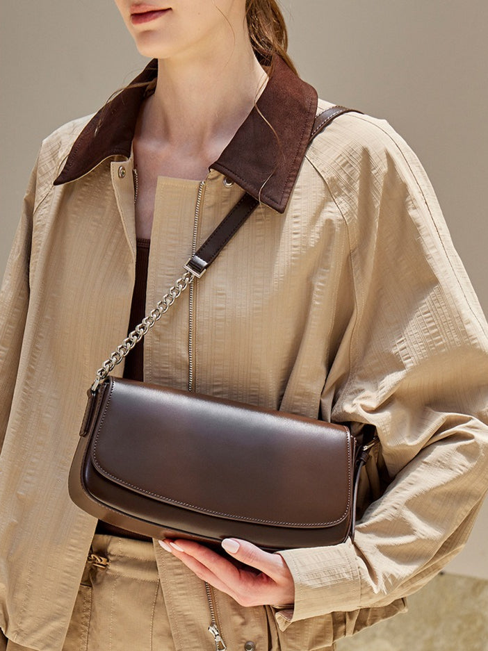 Minimalist Vintage Genuine Leather Baguette Saddle Bag