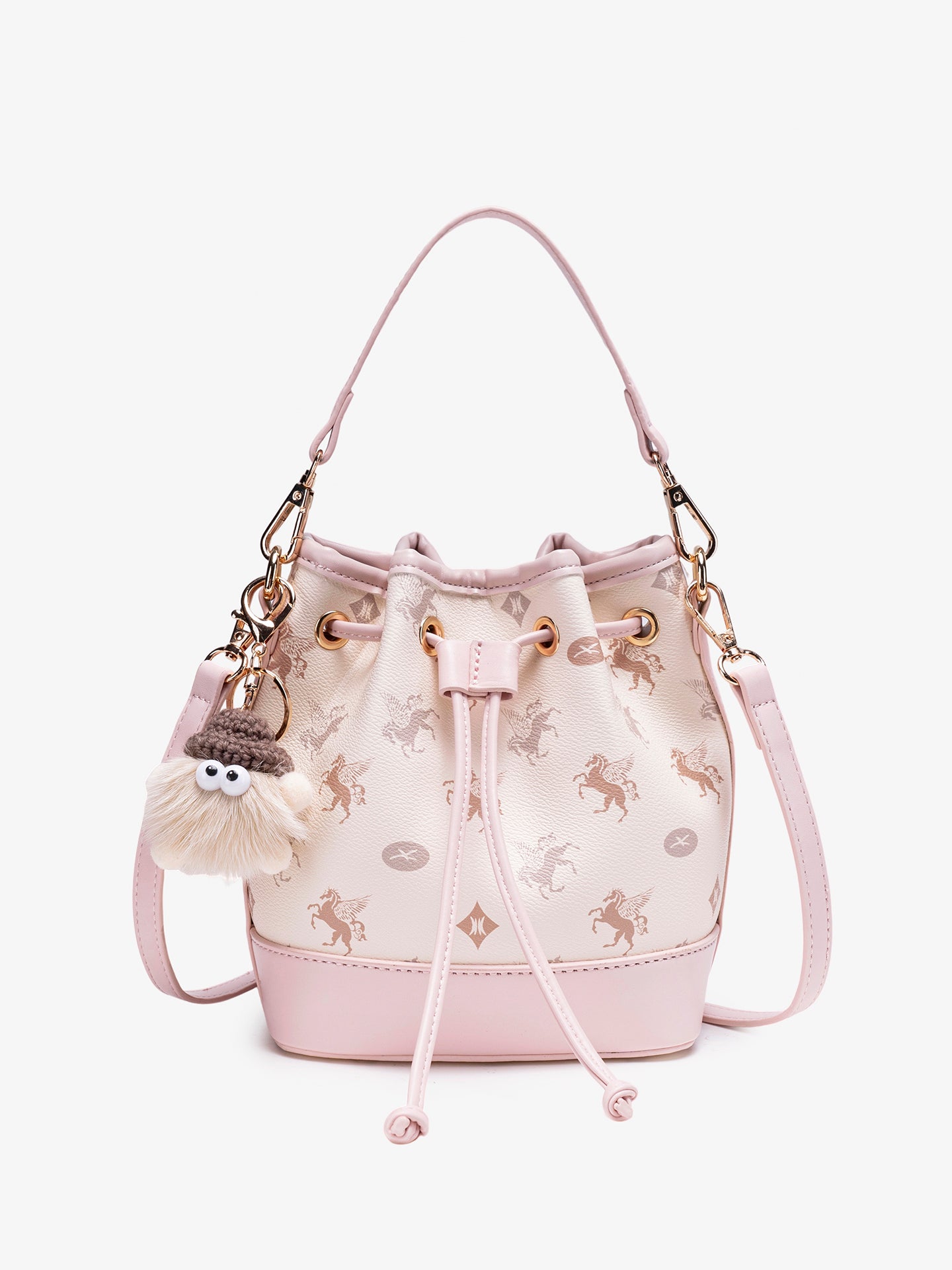 Ethereal Pegasus Pattern Vegan Eco-Leather Bucket Clutch Bag with Lovely Charm