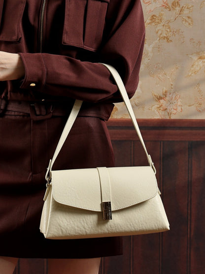 Minimalist Genuine Leather Shoulder Bag with Signature H Buckle