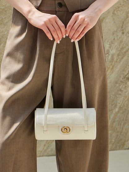 Nostalgic Caviar Genuine Leather Baguette Tube Clutch Bag