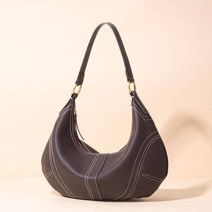 The Pebbled Genuine Leather Hobo Shoulder Bag with Contrast Stitching