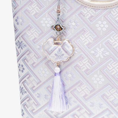 Refined Brocade Vegan Eco-Leather Tote Clutch Bag with Intricate Tassel Charm
