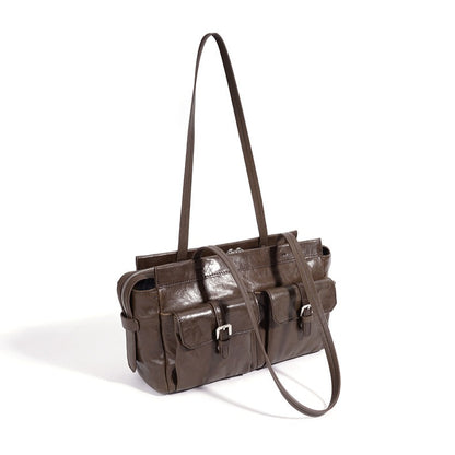 Vintage Genuine Leather Cargo Satchel Clutch Bag