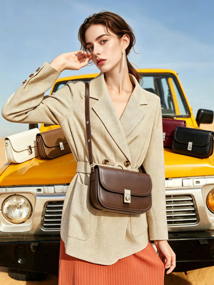 Borsa vintage a spalla e messenger in vera pelle liscia di vacchetta