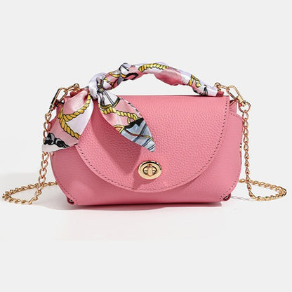 Elegant Retro Genuine Leather Chain Crossbody Shoulder Silk Scarf Handbag