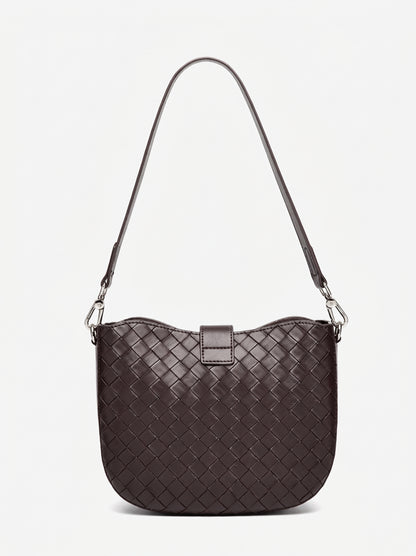 Intricate Woven Genuine Leather Saddle Clutch Bag