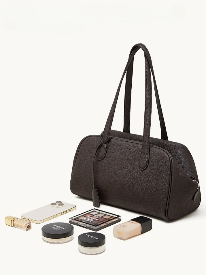 حقيبة مودرن إيست-ويست جلد طبيعي | حقيبة بولينغ بسيطة من جلد الحصى