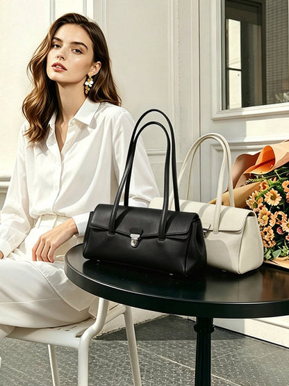 Sleek Pebbled Grain Texture Flap Genuine Leather Tote Clutch Bag