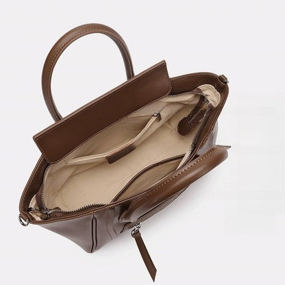 Maillard Style Genuine Leather Smile Flap Satchel Crossbody Bag
