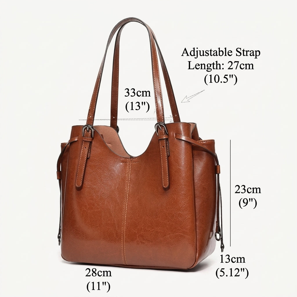 Classic Maillard Genuine Leather Large Capacity Tote Clutch Bag