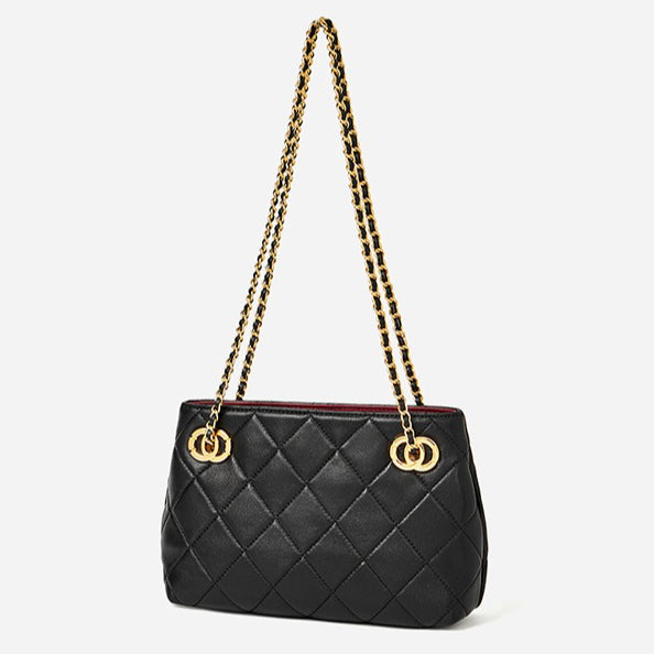 Classic Quilted Sheepskin Genuine Leather Chain Mini Tote Clutch Bag