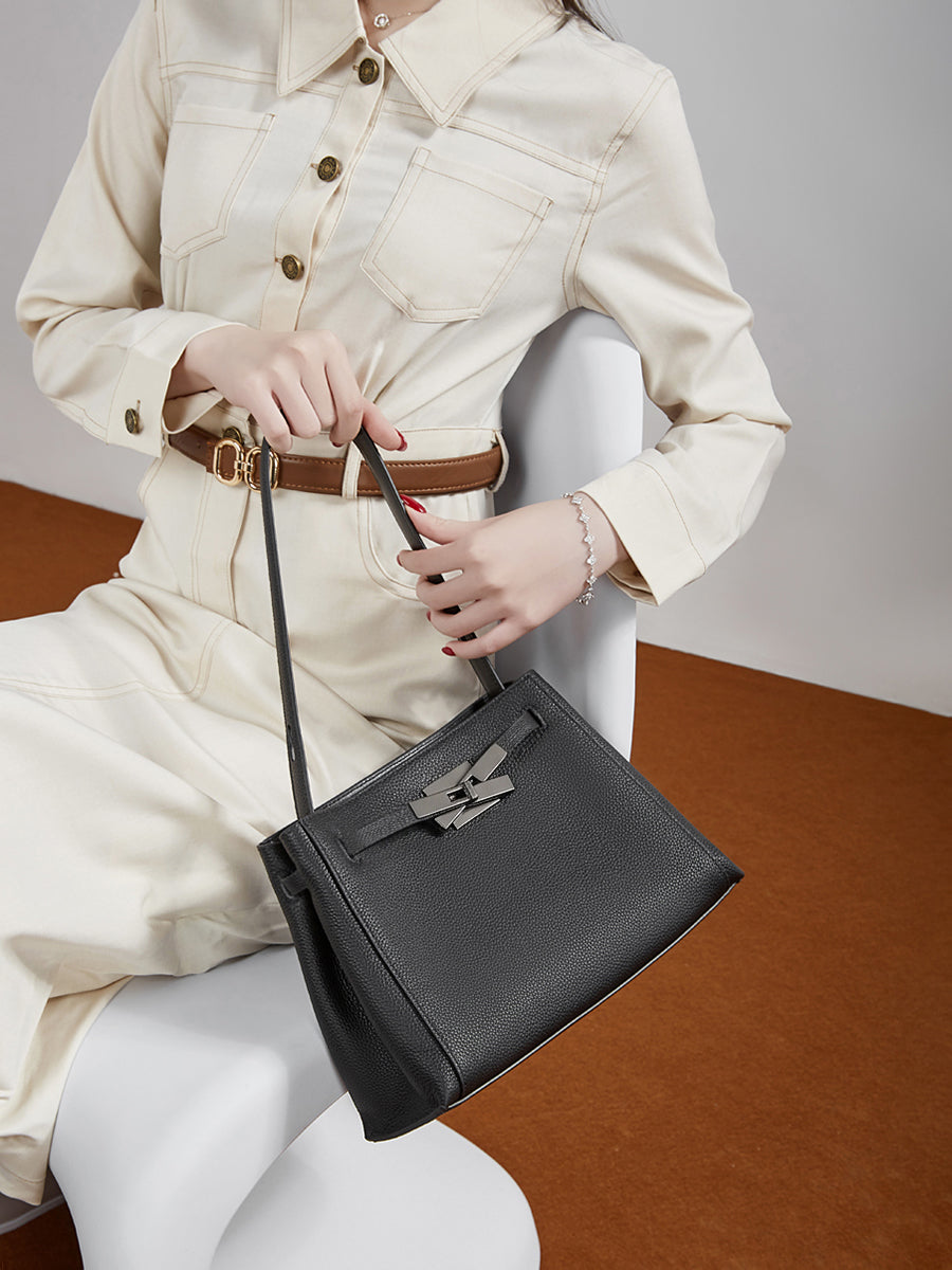 Sophisticated Kelly Genuine Leather Large Capacity Versatile Bucket Tote Bag