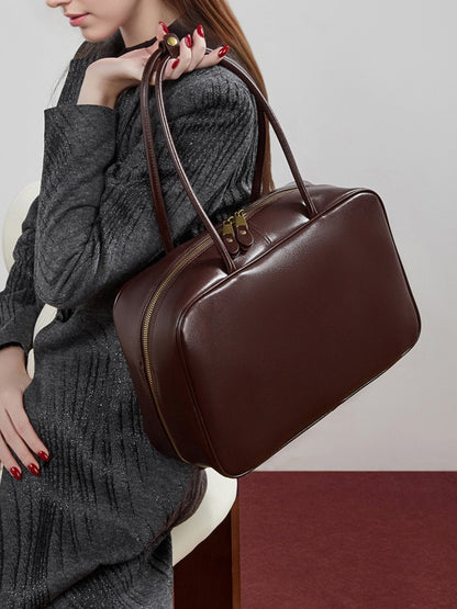 Women's Large Smooth Genuine Leather Bag - Versatile 2-Way Carry Office Work Tote