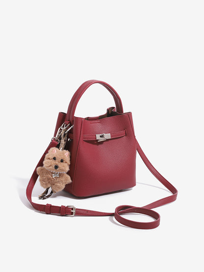 Minimalist Vegan Eco-Leather Mini Bucket Clutch Bag with Lovely Dog Charm