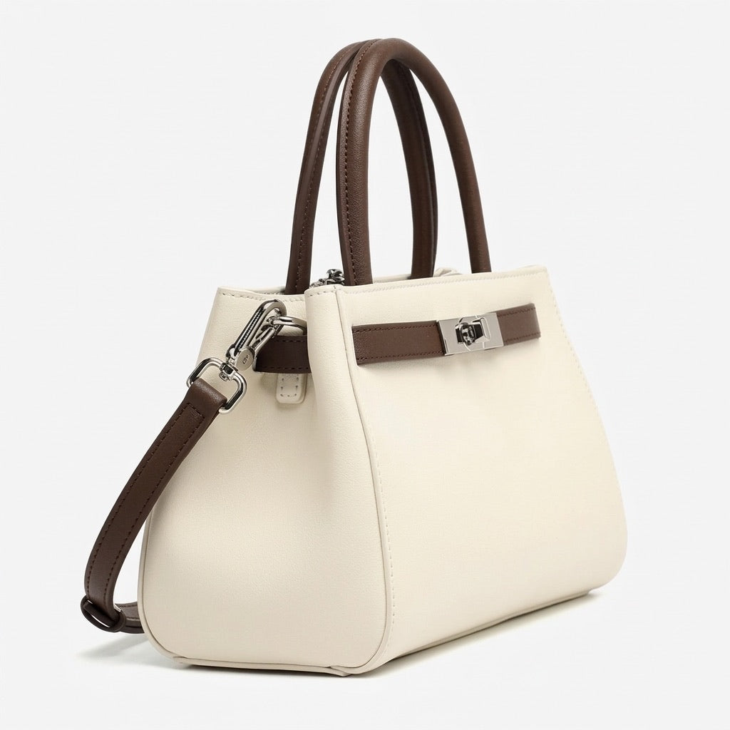 Elegante borsa Kelly a tracolla in vera pelle testurizzata