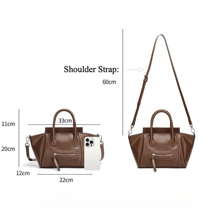 Maillard Style Genuine Leather Smile Flap Satchel Crossbody Bag