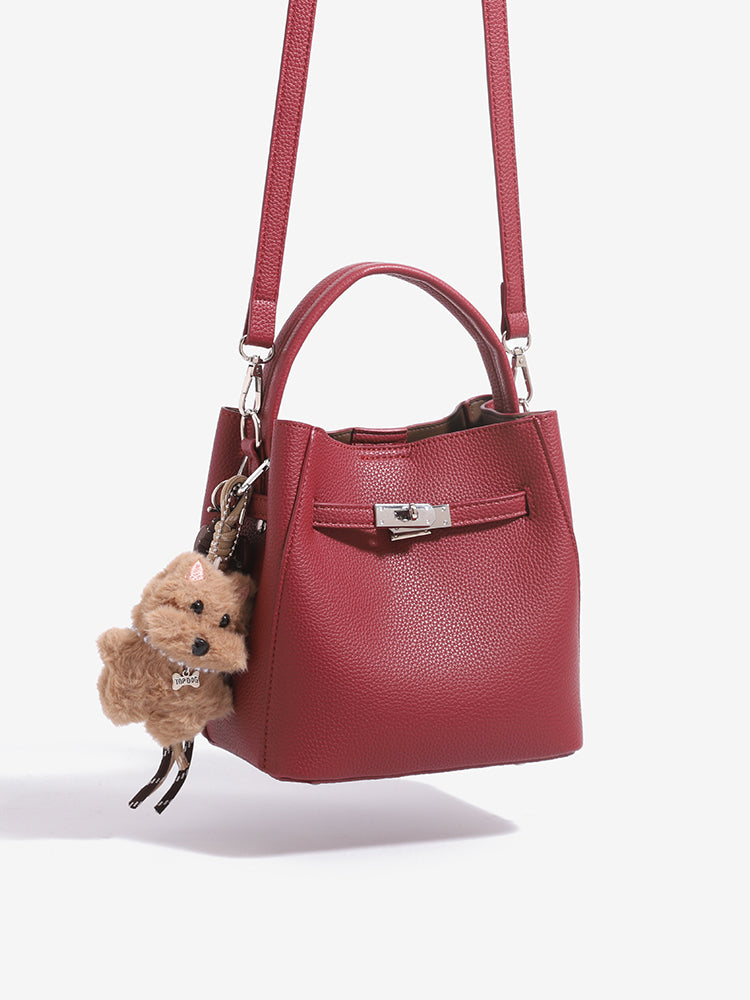 Minimalist Vegan Eco-Leather Mini Bucket Clutch Bag with Lovely Dog Charm