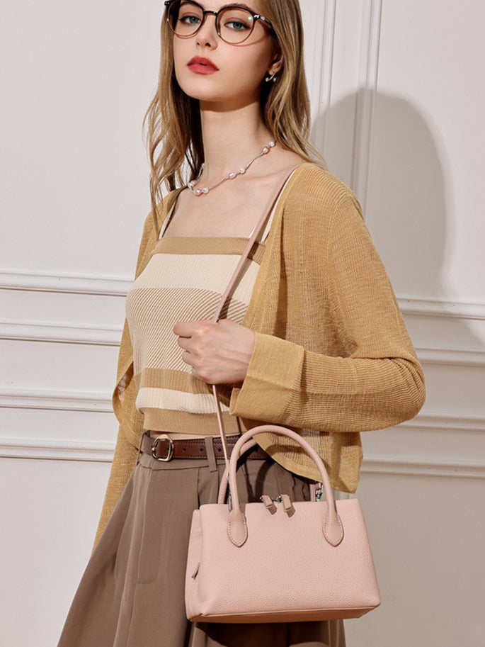 Antique Pebbled Genuine Leather Mini Tote Clutch Bag