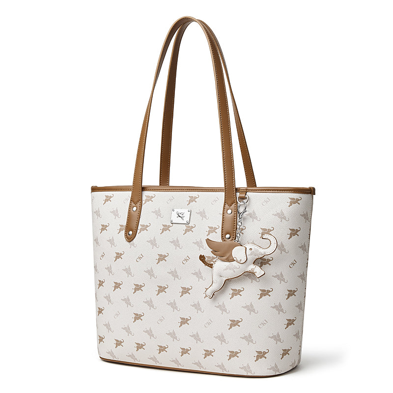 Ampia borsa a spalla tote di lusso vintage con monogramma Flying Elephant