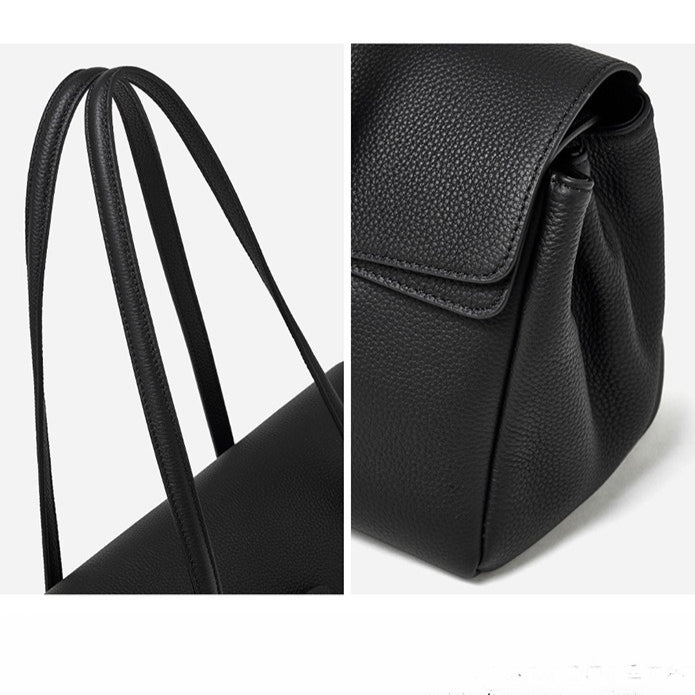 Sleek Pebbled Grain Texture Flap Genuine Leather Tote Clutch Bag