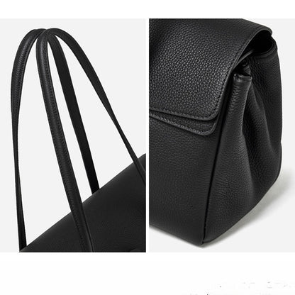 Sleek Pebbled Grain Texture Flap Genuine Leather Tote Clutch Bag