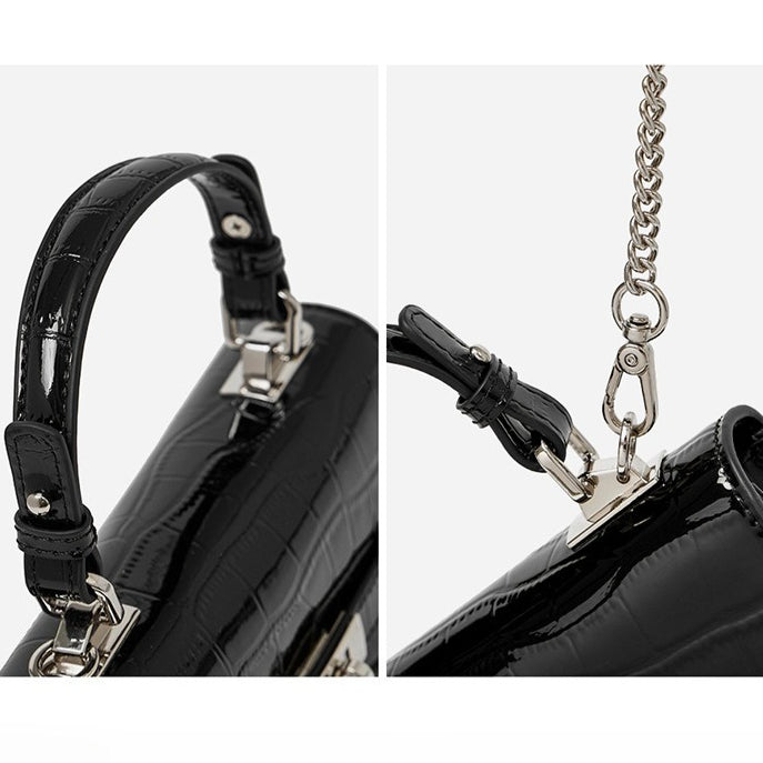 Bolso clutch sobre vintage de cuero genuino con acabado brillante tipo cocodrilo