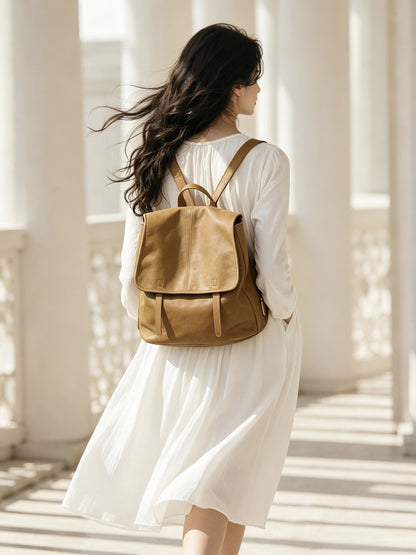 Vintage Casual Genuine Leather Flap Backpack