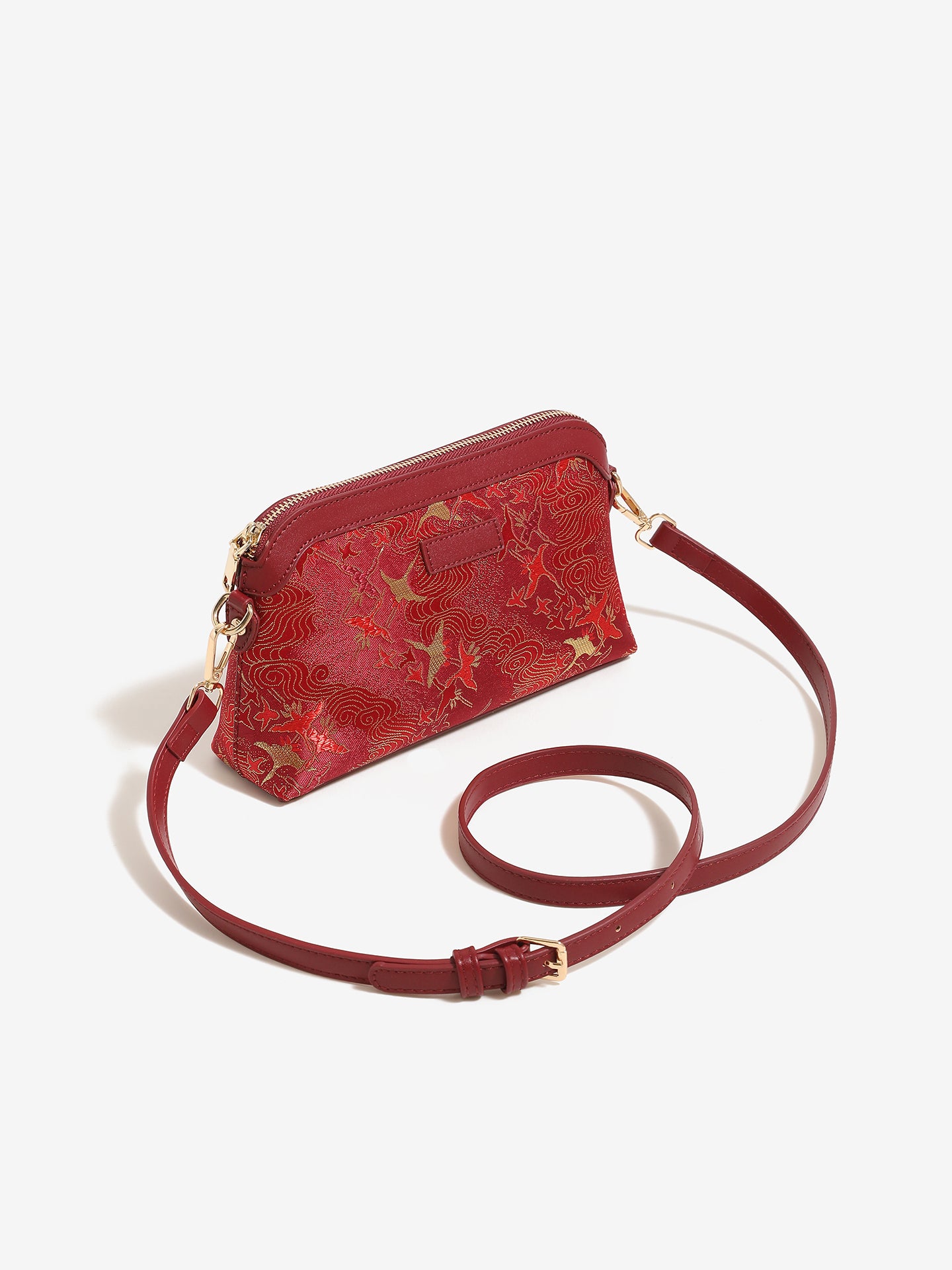 Radiant Oriental Crane Pattern Vegan Eco-Leather Clutch Bag