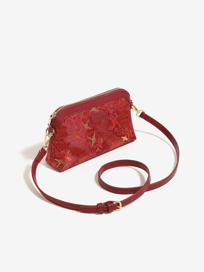 Radiant Oriental Crane Pattern Vegan Eco-Leather Clutch Bag