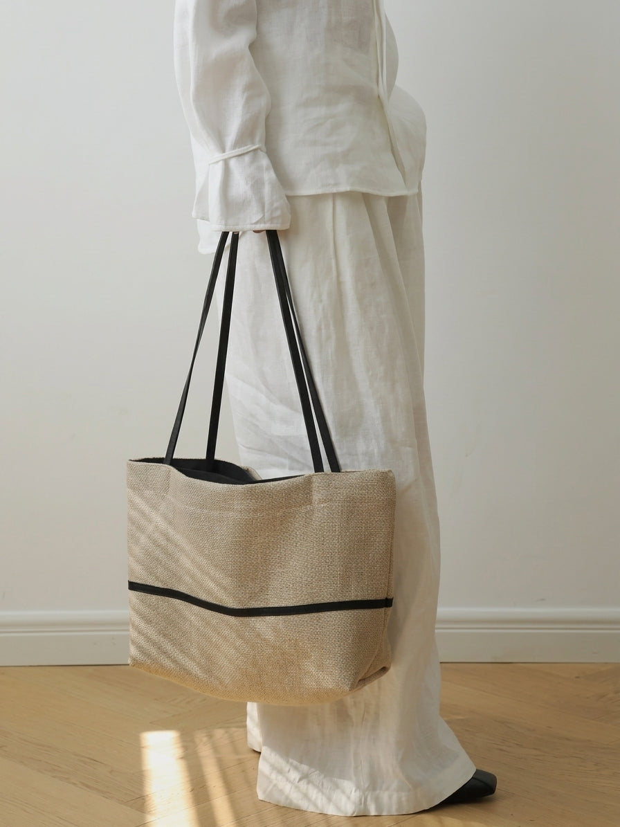 Geantă clutch tote minimalistă din in, cu design lejer