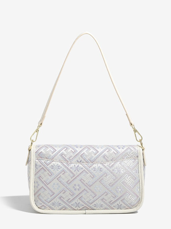 Vintage Jacquard Embroidery Vegan Eco-Leather Flap Clutch Bag