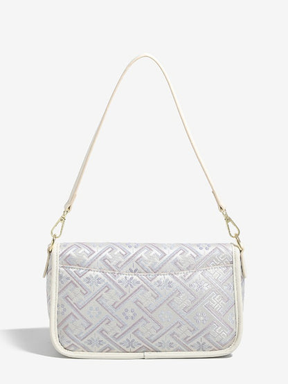 Vintage Jacquard Embroidery Vegan Eco-Leather Flap Clutch Bag