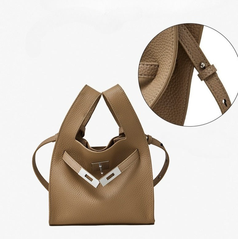 Classic Genuine Leather Chic Daily Crossbody Bucket Bag