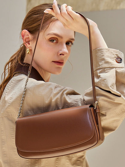 Minimalist Vintage Genuine Leather Baguette Saddle Bag