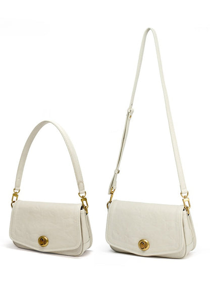 The Washed Genuine Leather Turn-Lock Flap Shoulder Crossbody Bag