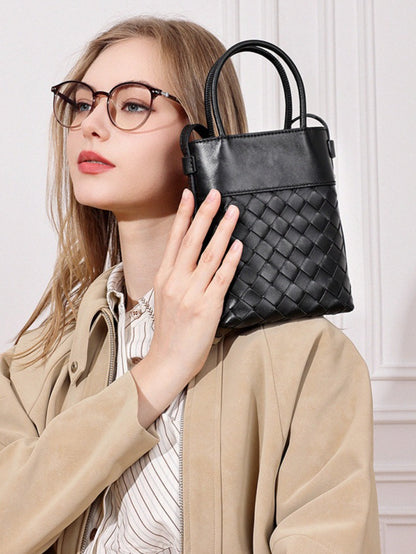 Artisan Woven Genuine Lambskin Leather Mini Clutch Bag
