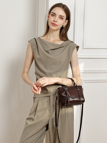 Sculpted Genuine Leather Mini Tote Crossbody Bag with Signature Heart Charm