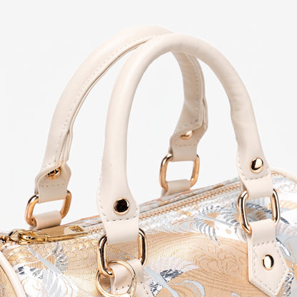 Delicate Crane Vegan Eco‑Leather Barrel Clutch Bag with Playful Charm