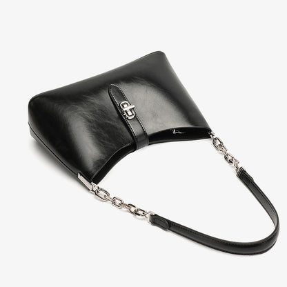 Classic Genuine Leather Underarm Bag with Metal Buckle