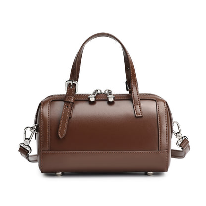 Retro Maillard Genuine Leather Boston Barrel Bag