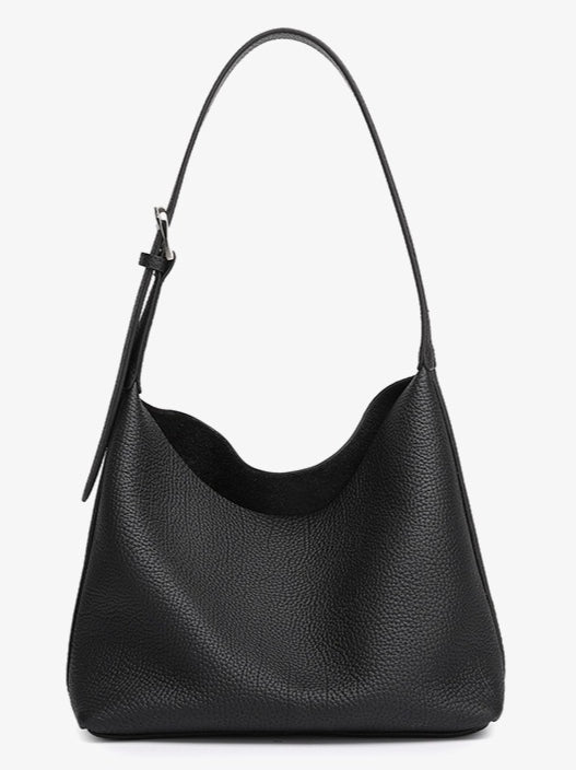 Versatile Genuine Leather Hobo Bucket Bag with Adjustable Shoulder Strap