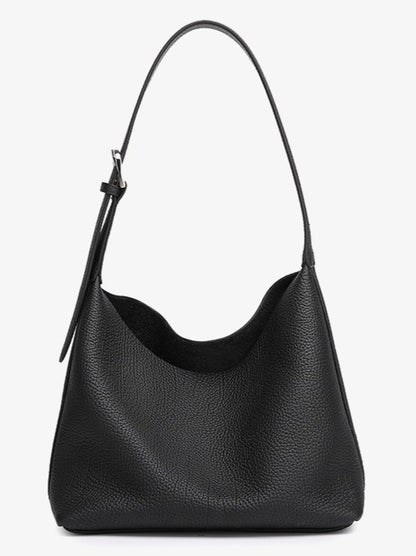 Versatile Genuine Leather Hobo Bucket Bag with Adjustable Shoulder Strap
