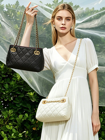 Mini sac pochette matelassé en cuir véritable mouton avec chaîne