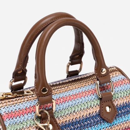 Romantic Striped Woven Vegan Eco‑Leather Mini Boston Clutch Bag