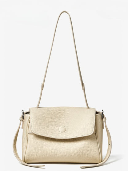 Sac bandoulière à rabat en cuir véritable grain litchi avec bandoulière réglable