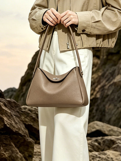 Nonchalant Lychee-Grain Genuine Leather Crossbody Hobo Bag