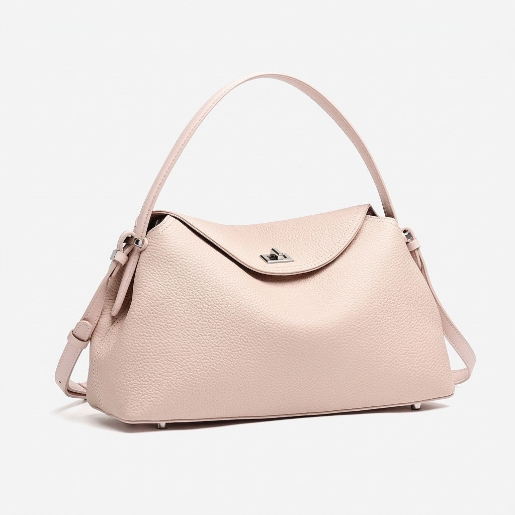 Slouchy Pebbled Genuine Leather Pillow Flip Clutch Bag